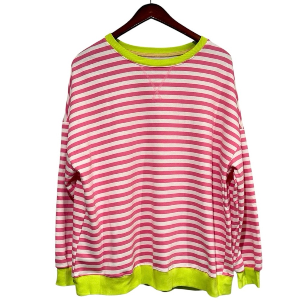 Striped Oversized Sweatshirt Long Sleeve Crewneck Pullover Lightweight - Picture 2 of 4